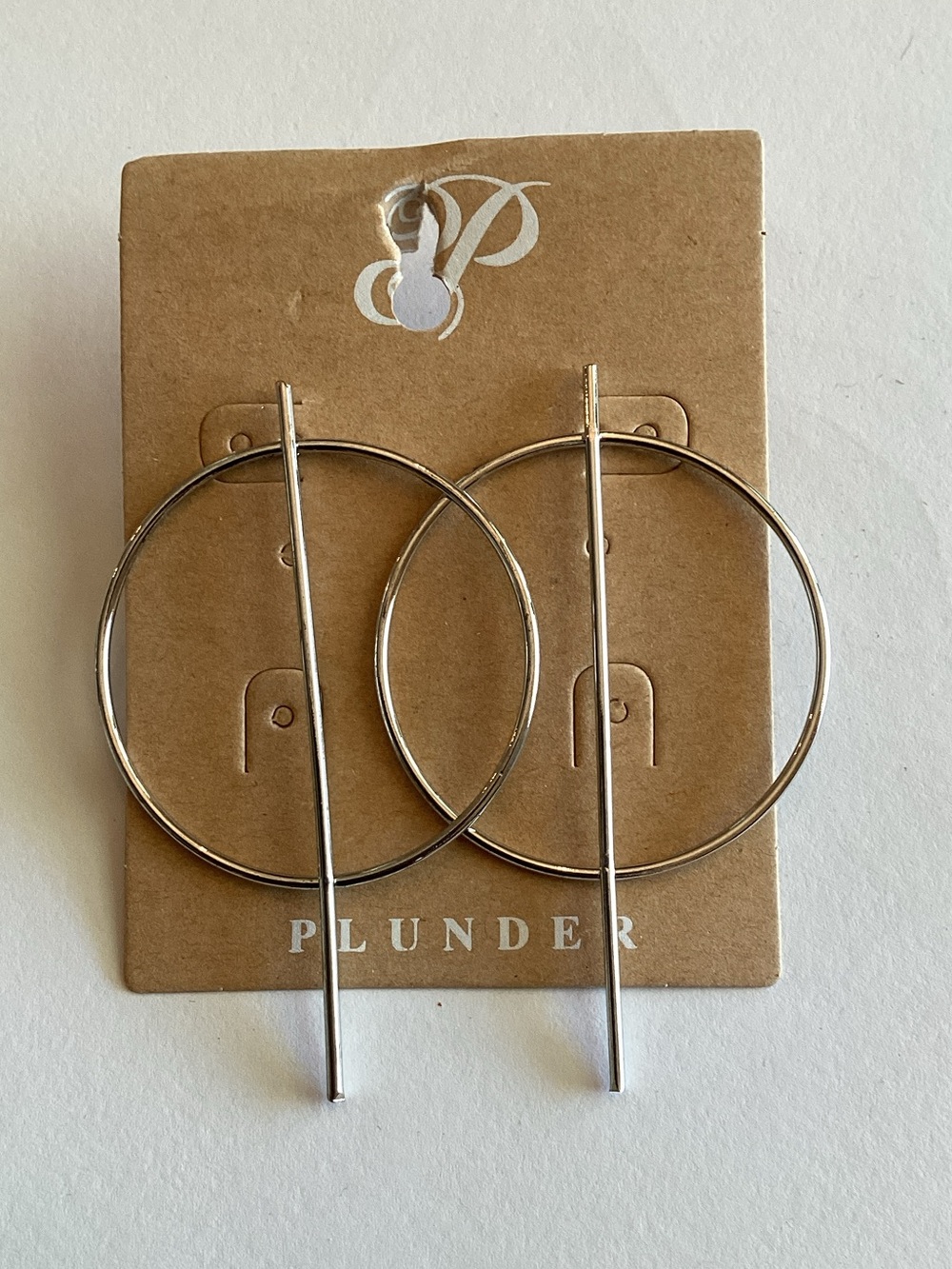 Plunder Silver Hoop Earrings with Vertical Bar